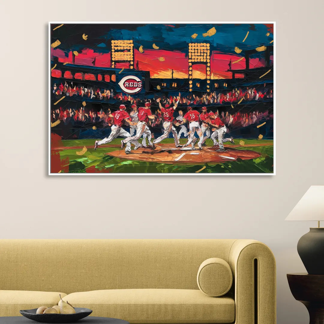 Cincinnati Reds Historic Moments Sitting Room - White Canvas Wall Art