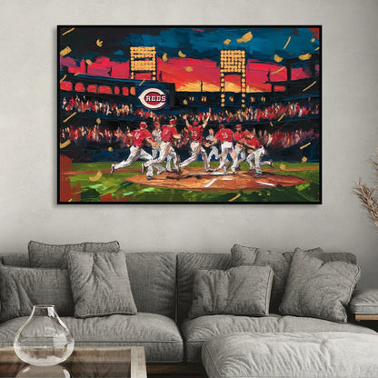 Cincinnati Reds Historic Moments Sitting Room - Black Canvas Wall Art