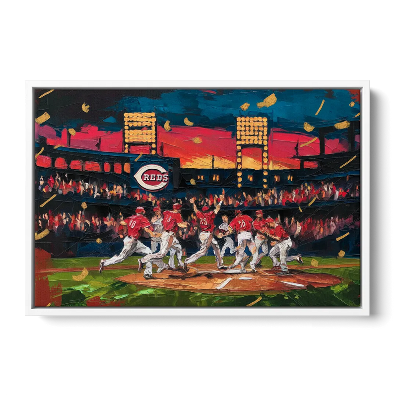 Cincinnati Reds Historic Moments Front - White Canvas Wall Art