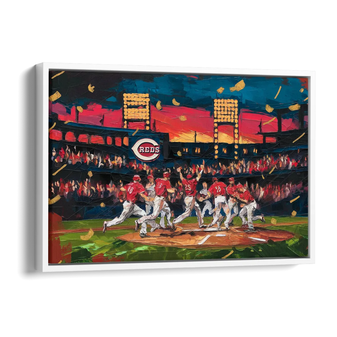 Cincinnati Reds Historic Moments Side - White Canvas Wall Art