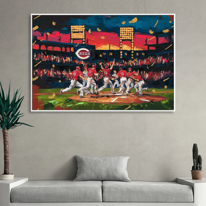 Cincinnati Reds Historic Moments Living Room - White Canvas Wall Art
