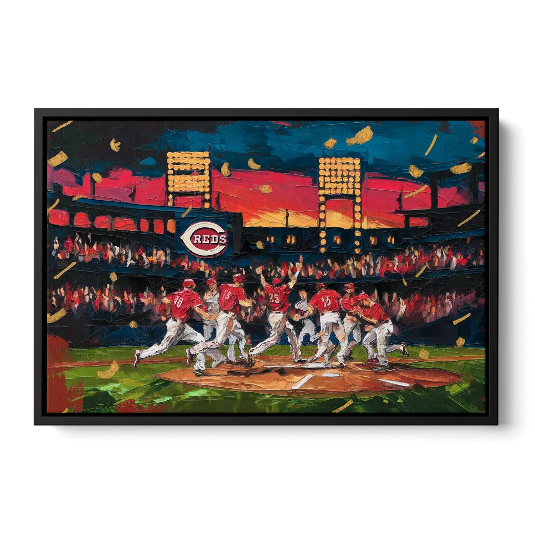 Cincinnati Reds Historic Moments Front - Black Canvas Wall Art