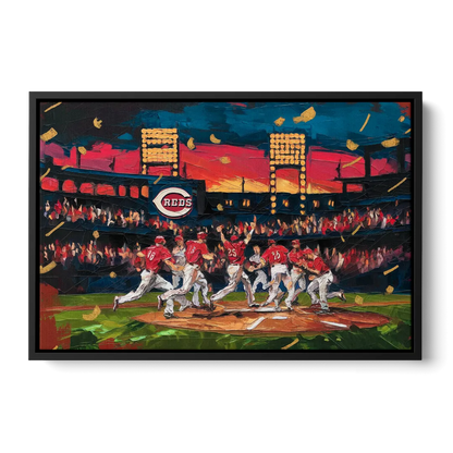Cincinnati Reds Historic Moments Front - Black Canvas Wall Art