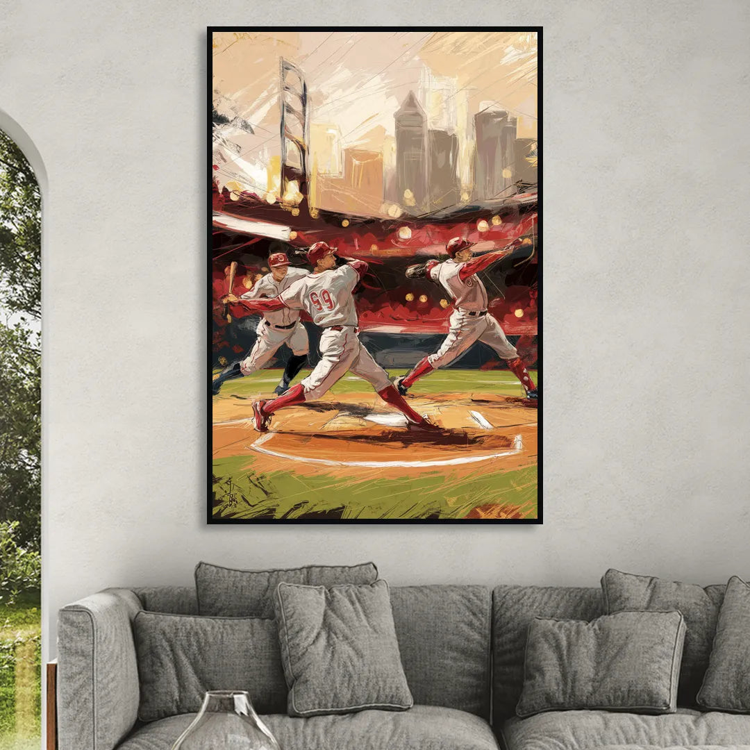 Cincinnati Reds Legendary Players Living Room - Black Canvas Wall Art