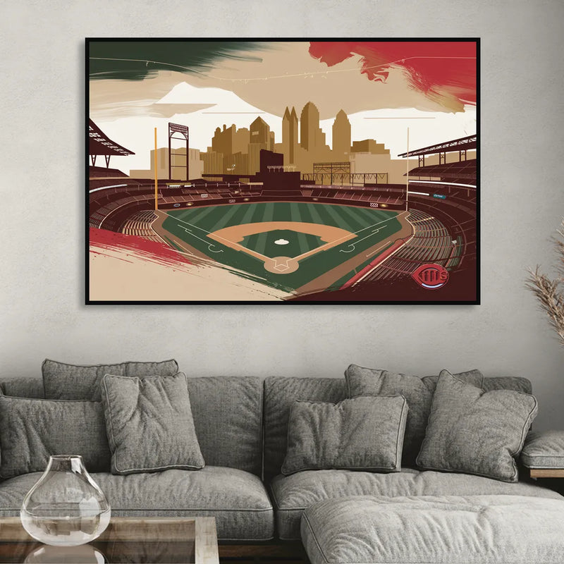 Cincinnati Reds Vintage Moments Living Room - Black Canvas Wall Art