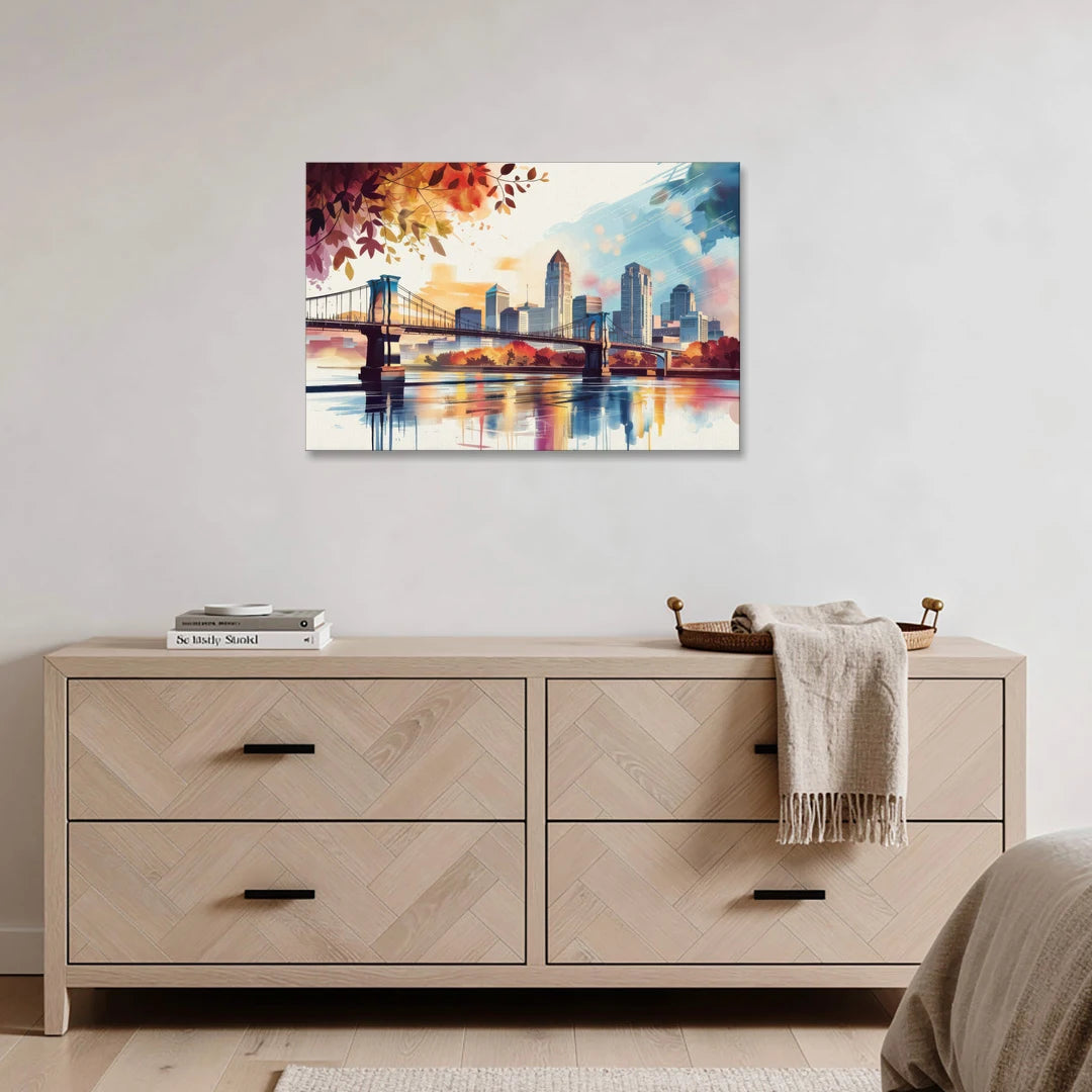 Cincinnati Skyline In Autumn - Canvas Wall Art - Coffee Table - 36x24