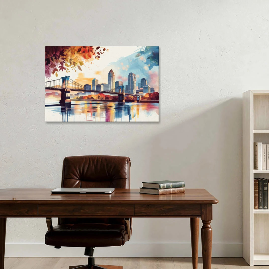 Cincinnati Skyline In Autumn - Canvas Wall Art - Office - 36x24