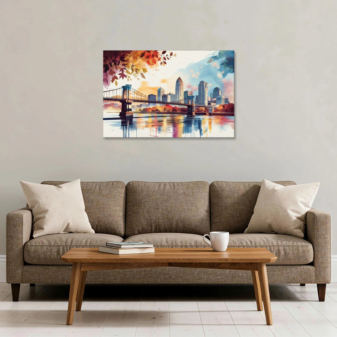Cincinnati Skyline In Autumn - Canvas Wall Art - Sofa - 36x24
