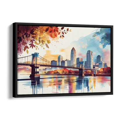 Cincinnati Skyline In Autumn Side - Black Canvas Wall Art