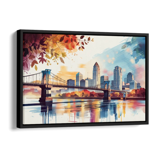 Cincinnati Skyline In Autumn Side - Black Canvas Wall Art