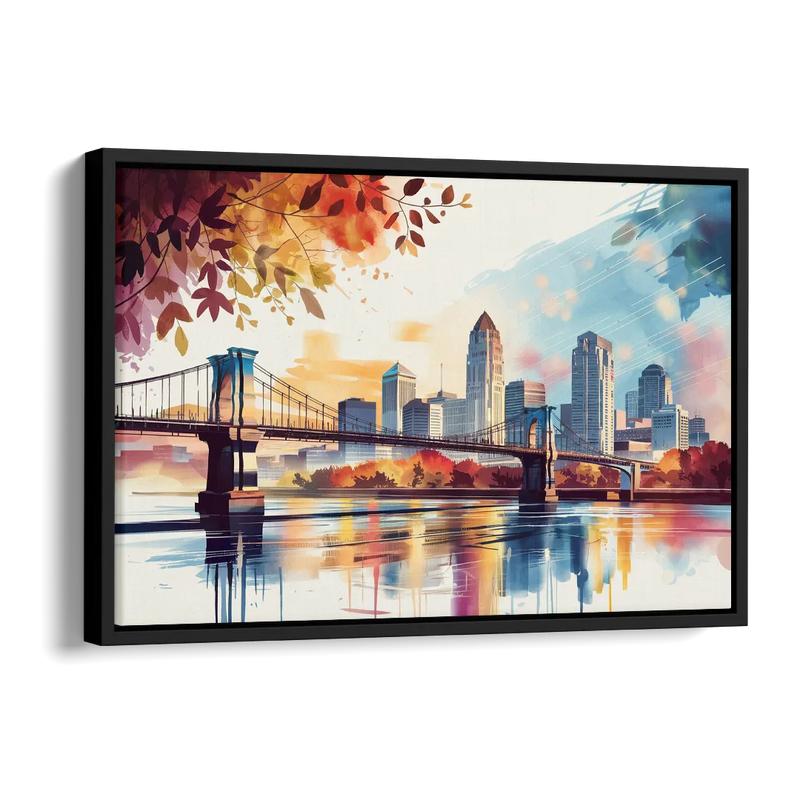 Cincinnati Skyline In Autumn Side - Black Canvas Wall Art