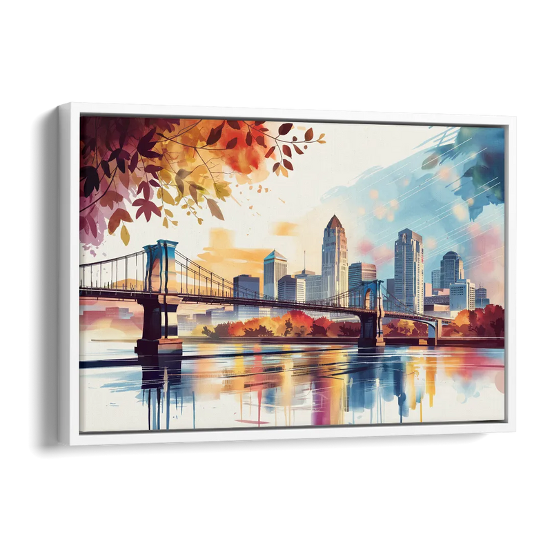 Cincinnati Skyline In Autumn Side - White Canvas Wall Art
