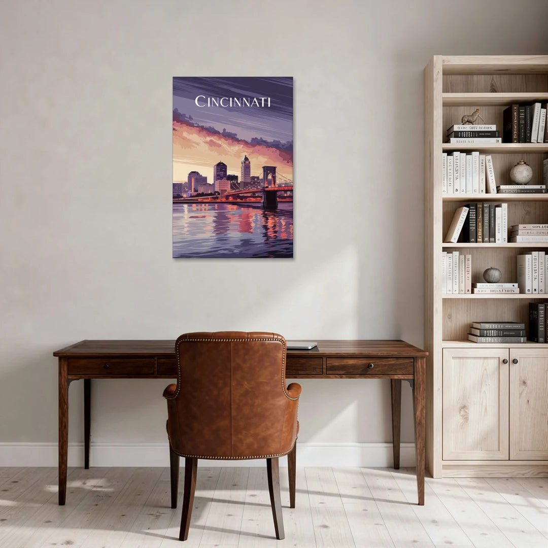 Cincinnati Skyline Over the Ohio River - Canvas Wall Art - Office - 24x36