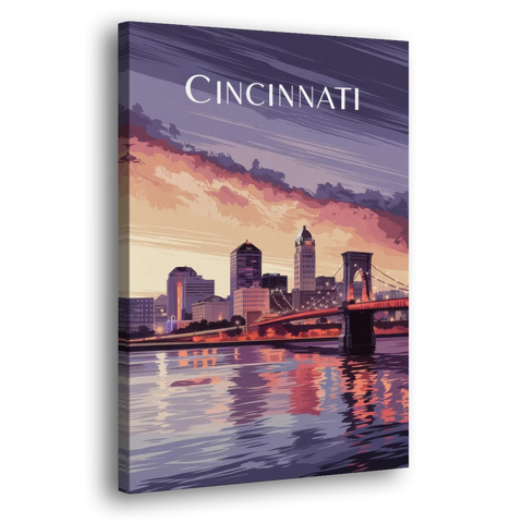 Cincinnati Skyline Over the Ohio River - Canvas Wall Art - Side