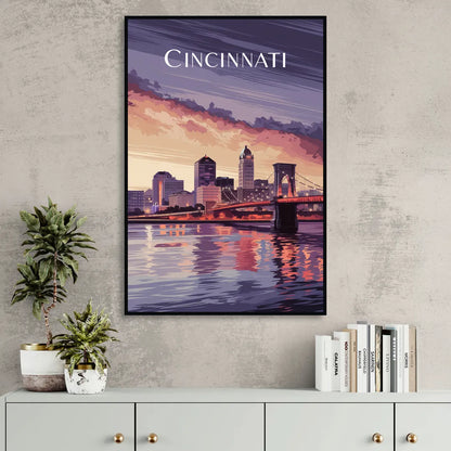 Cincinnati Skyline Over the Ohio River Sitting Room - Black Canvas Wall Art
