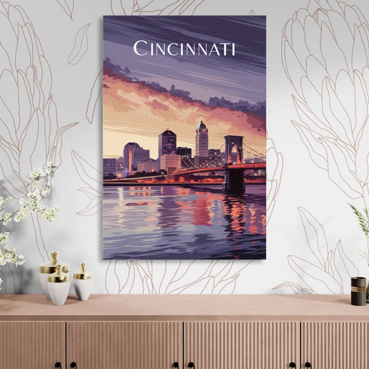 Cincinnati Skyline Over the Ohio River Living Room - Canvas Wall Art