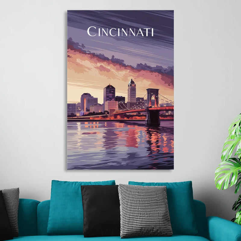 Cincinnati Skyline Over the Ohio River Sitting Room - Canvas Wall Art