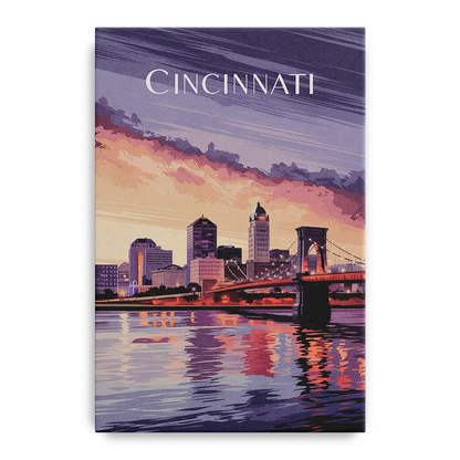Cincinnati Skyline Over the Ohio River Front - Canvas Wall Art