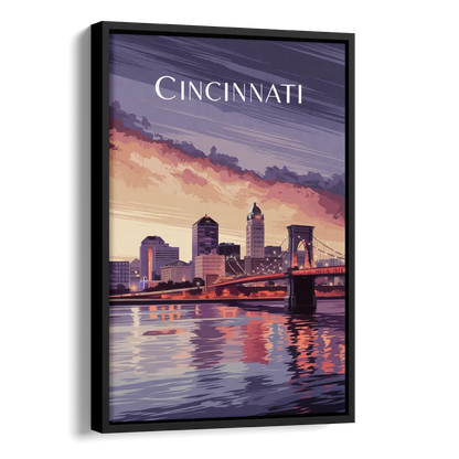 Cincinnati Skyline Over the Ohio River Side - Black Canvas Wall Art