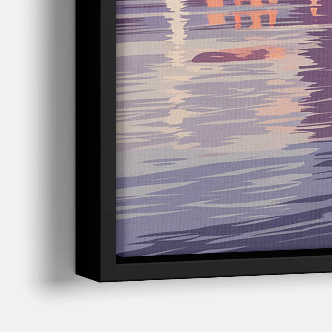 Cincinnati Skyline Over the Ohio River - Close-Up Black Frame Canvas