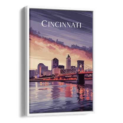 Cincinnati Skyline Over the Ohio River Side - White Canvas Wall Art