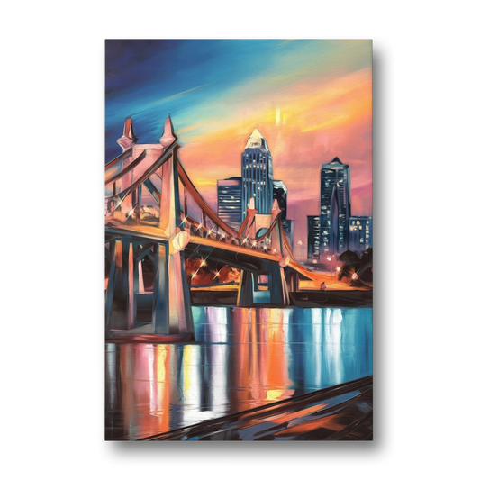 Cincinnati Skyline and Historic Bridges - Canvas Wall Art - Front