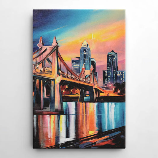 Cincinnati Skyline and Historic Bridges - Canvas Wall Art
