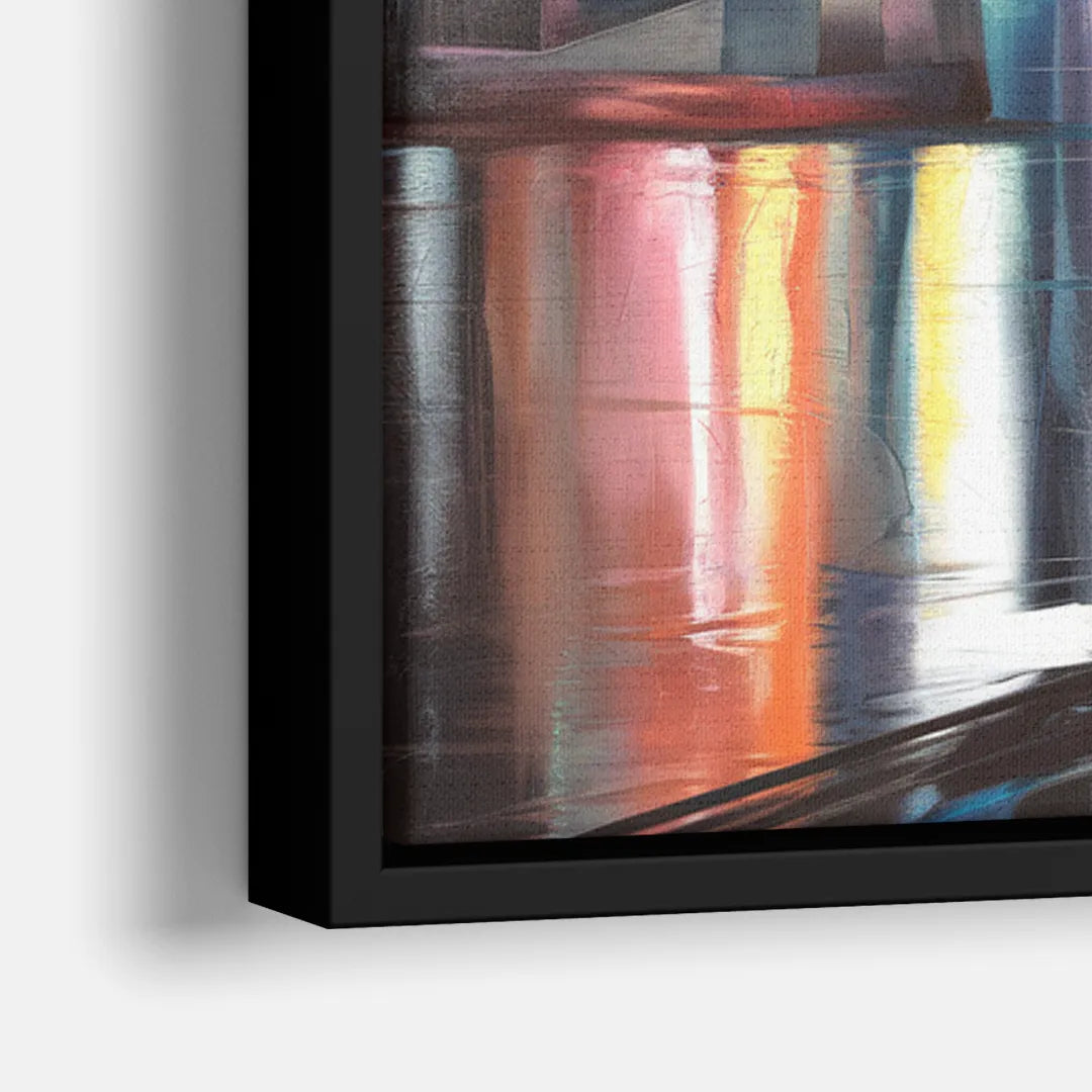 Cincinnati Skyline and Historic Bridges - Close-Up Black Frame Canvas