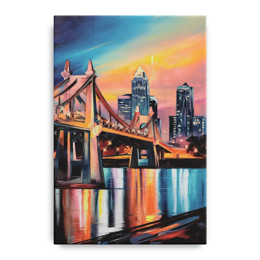 Cincinnati Skyline and Historic Bridges Front - Canvas Wall Art