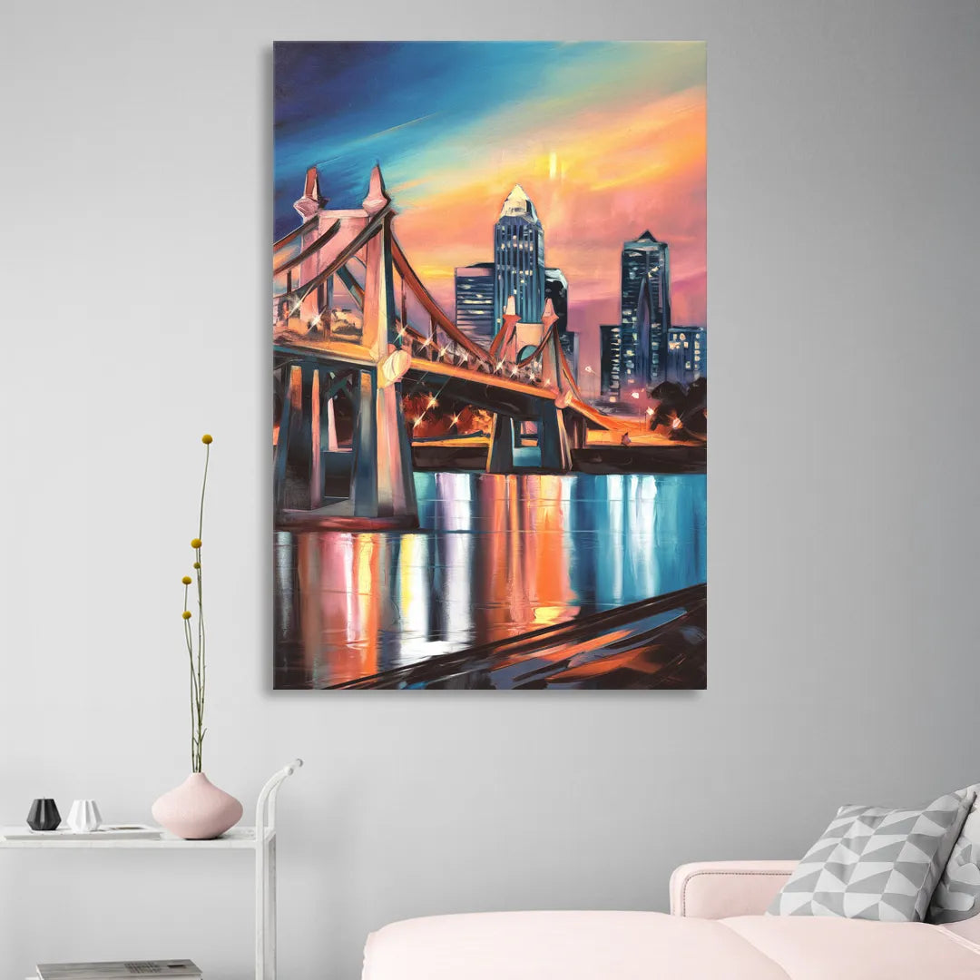 Cincinnati Skyline and Historic Bridges Sitting Room - Canvas Wall Art