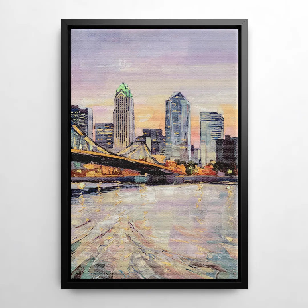 Cincinnati Skyline at Dawn - Black Frame Canvas