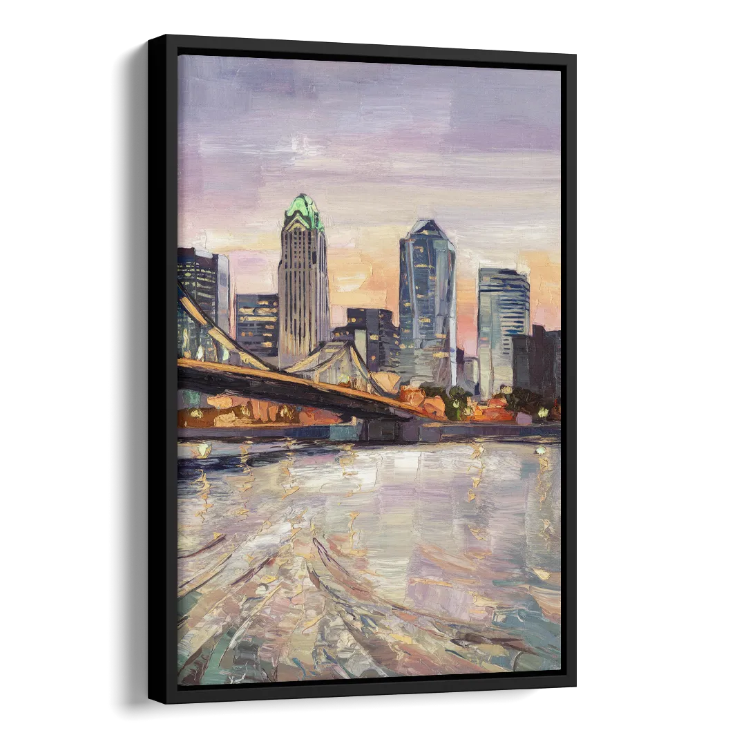 Cincinnati Skyline at Dawn Side - Black Canvas Wall Art