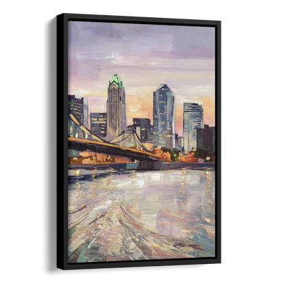 Cincinnati Skyline at Dawn Side - Black Canvas Wall Art