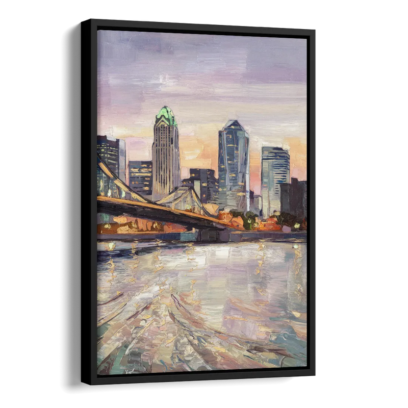 Cincinnati Skyline at Dawn Side - Black Canvas Wall Art