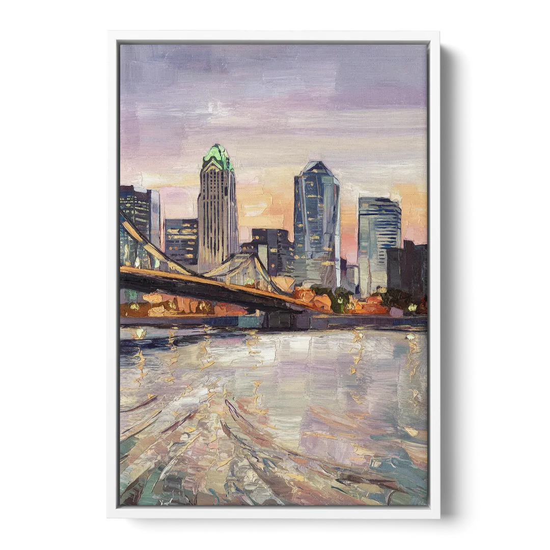 Cincinnati Skyline at Dawn Front - White Canvas Wall Art