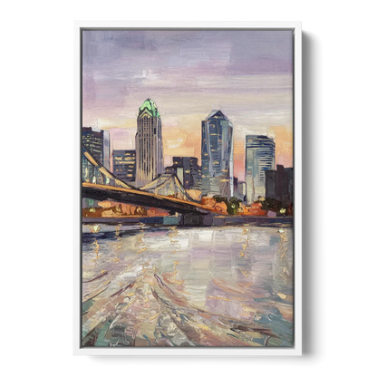 Cincinnati Skyline at Dawn Front - White Canvas Wall Art