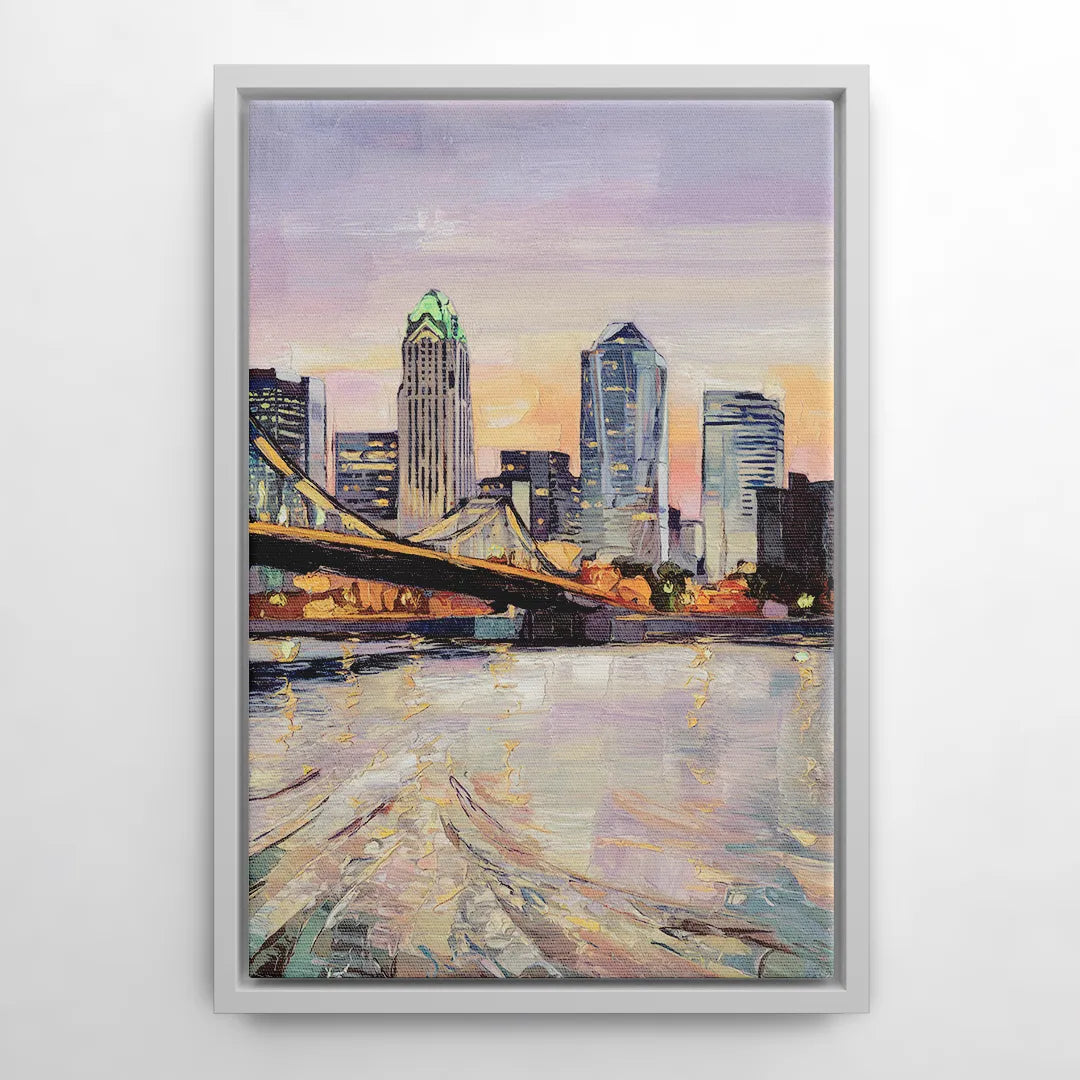 Cincinnati Skyline at Dawn - White Frame Canvas
