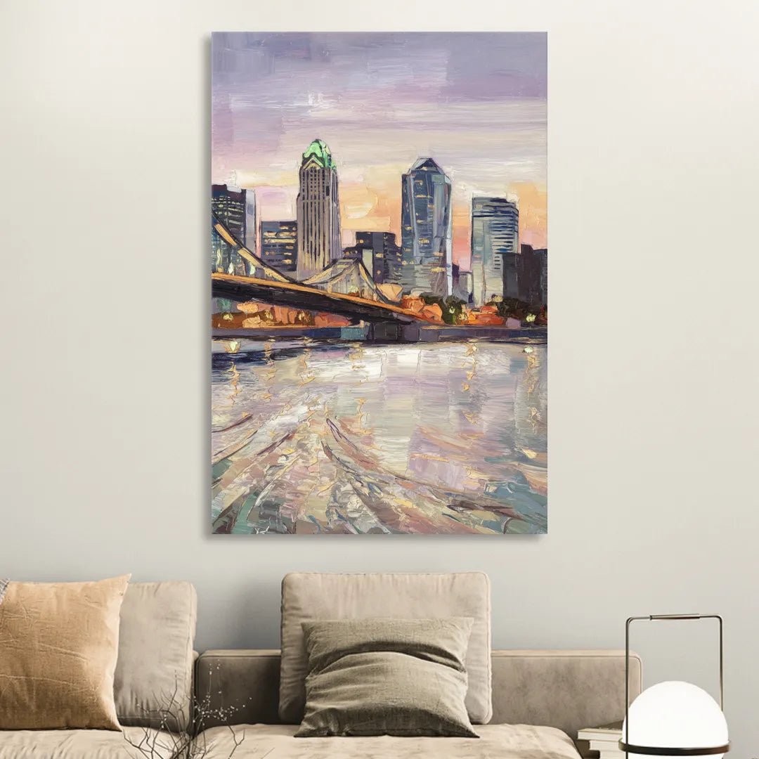 Cincinnati Skyline at Dawn Sitting Room - Canvas Wall Art