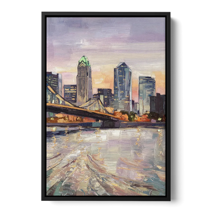 Cincinnati Skyline at Dawn Front - Black Canvas Wall Art