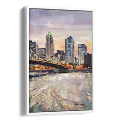 Cincinnati Skyline at Dawn Side - White Canvas Wall Art