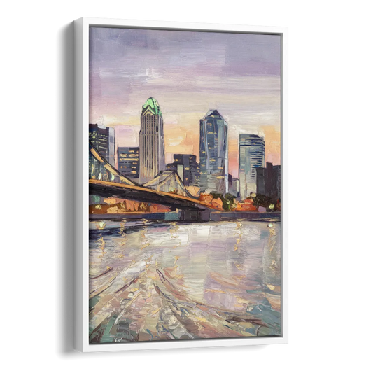 Cincinnati Skyline at Dawn Side - White Canvas Wall Art
