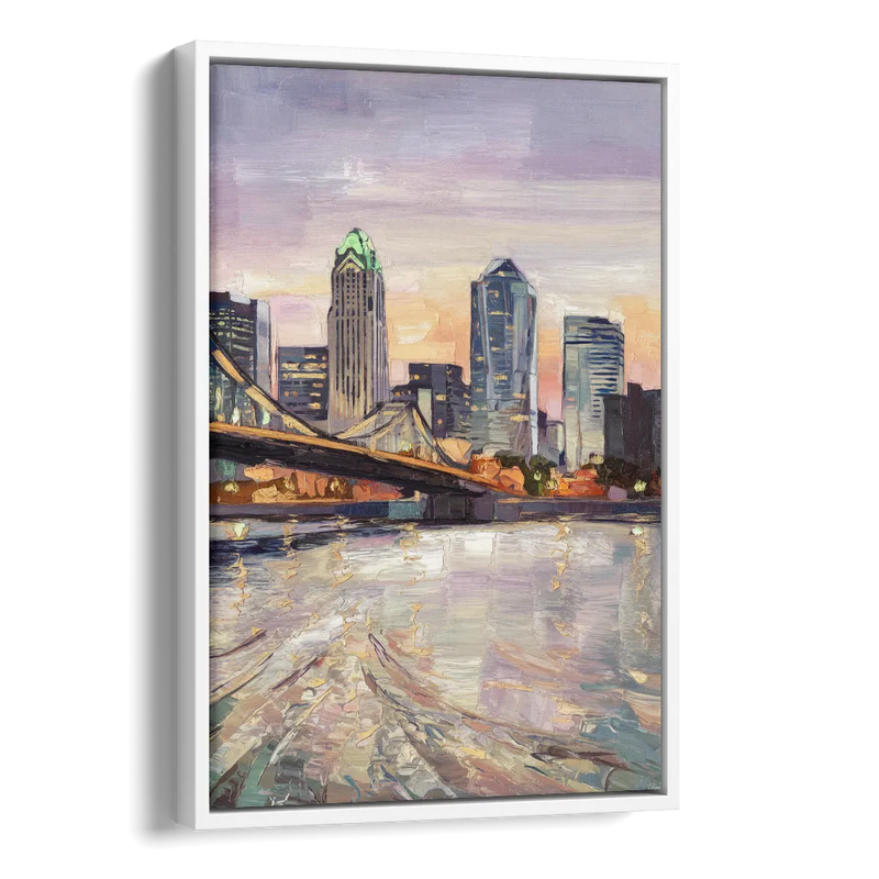 Cincinnati Skyline at Dawn Side - White Canvas Wall Art