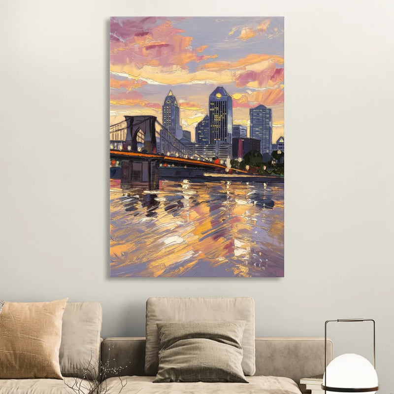 Cincinnati Skyline at Sunset Living Room - Canvas Wall Art