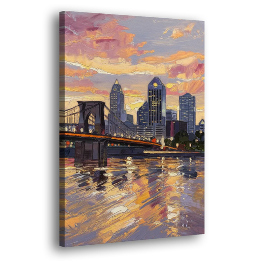Cincinnati Skyline at Sunset Side - Canvas Wall Art
