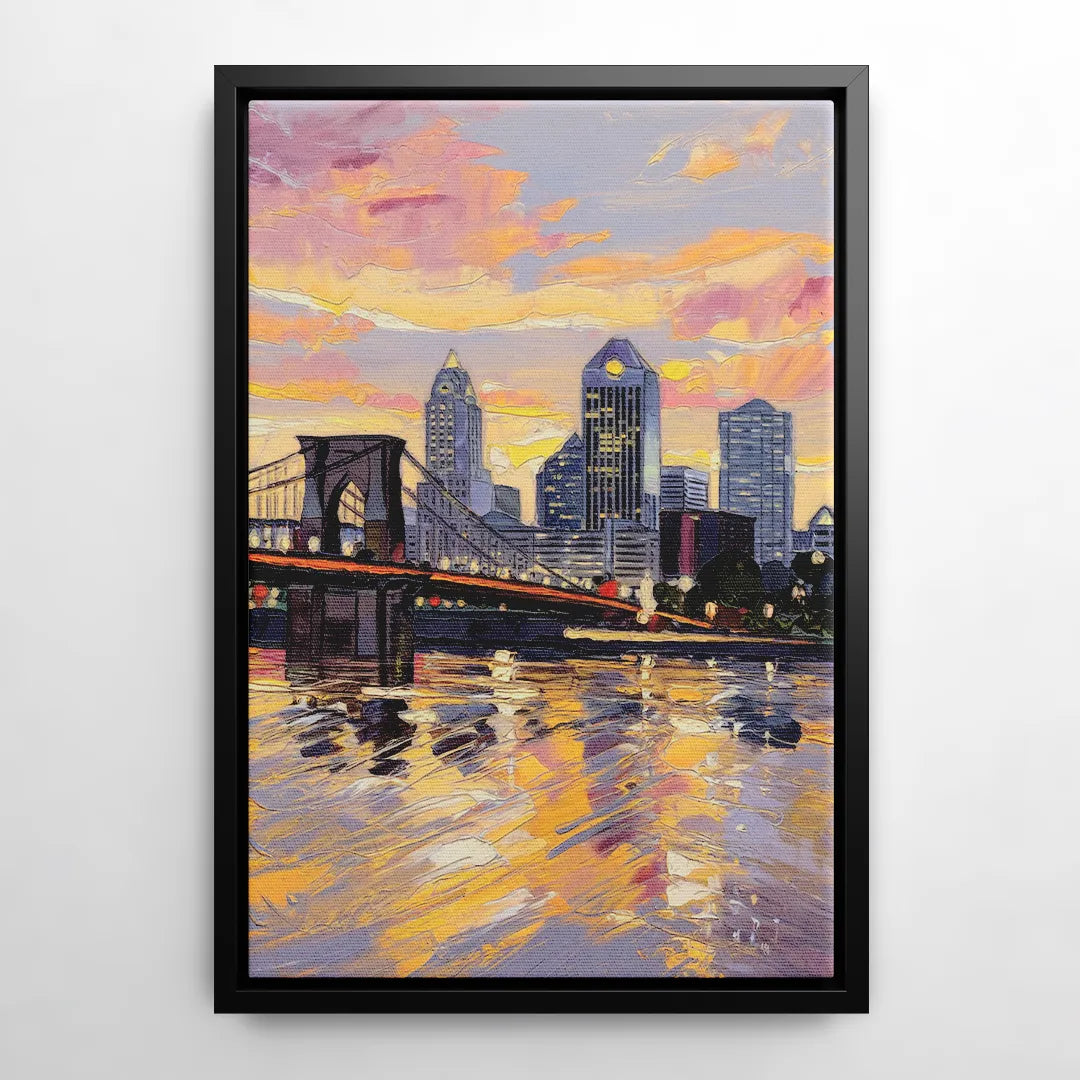 Cincinnati Skyline at Sunset - Black Frame Canvas