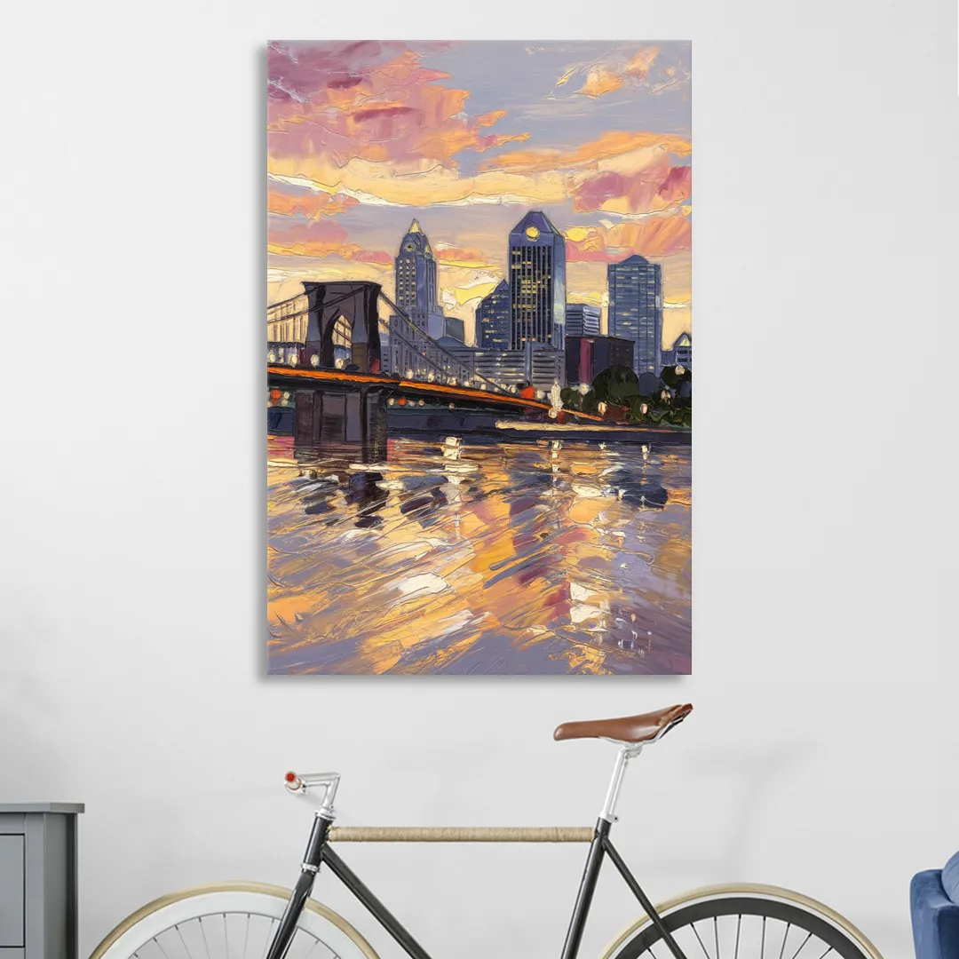 Cincinnati Skyline at Sunset Sitting Room - Canvas Wall Art