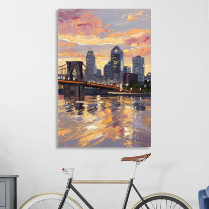 Cincinnati Skyline at Sunset Sitting Room - Canvas Wall Art