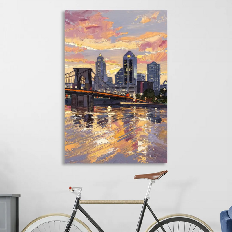 Cincinnati Skyline at Sunset Sitting Room - Canvas Wall Art