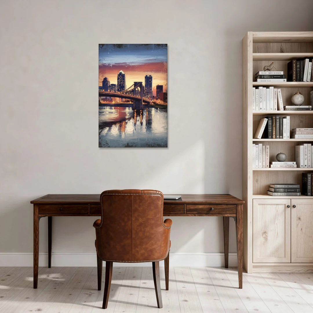 Cincinnati Skyline with River Reflection - Canvas Wall Art - Office - 24x36