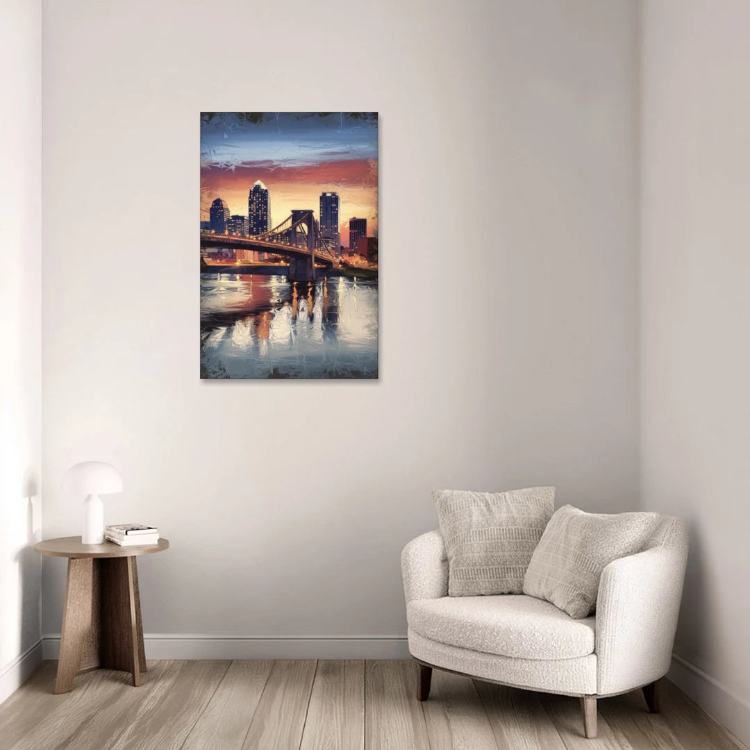 Cincinnati Skyline with River Reflection - Canvas Wall Art - Sofa - 24x36